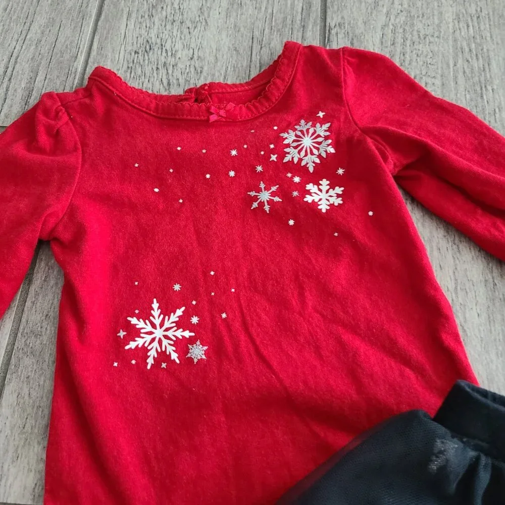 Carter’s Baby Girl Red Snowflake Bodysuit & Black Tutu Legging Set Size 3M